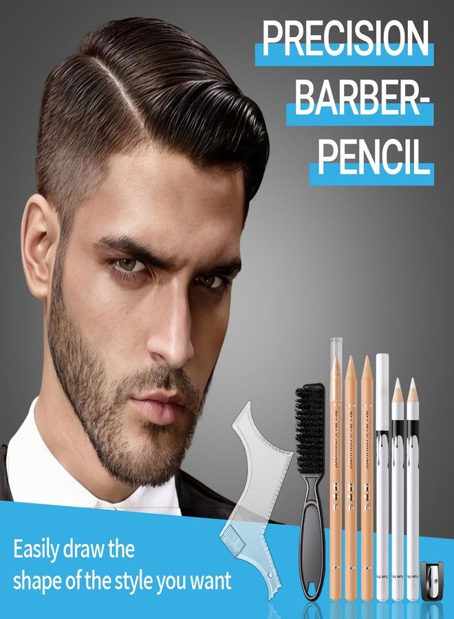 Noerrors Barber Pencil for Lineup White Beige Skin Tone Magic Hairline Pencils Barber Chalk Set Beard Guide Pen with Sharpener Ruler Brush for Hair Design Shaping Trace Grooming Makeup Tool for Men - Image 2